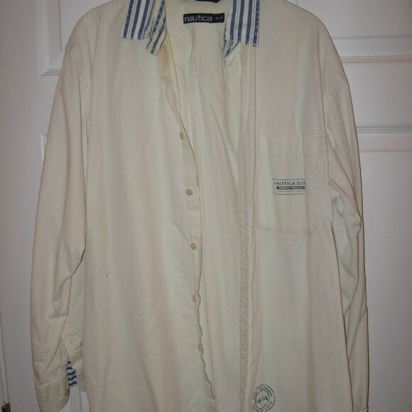 Nautica Denim Marine Products Textured Button-Up Shirt Men's Medium White - Picture 1 of 5